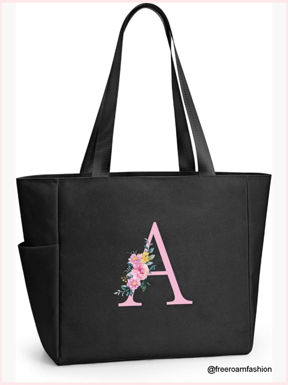Large Personalized Tote Bag with Zipper, Multiple Pockets, 600D Nylon